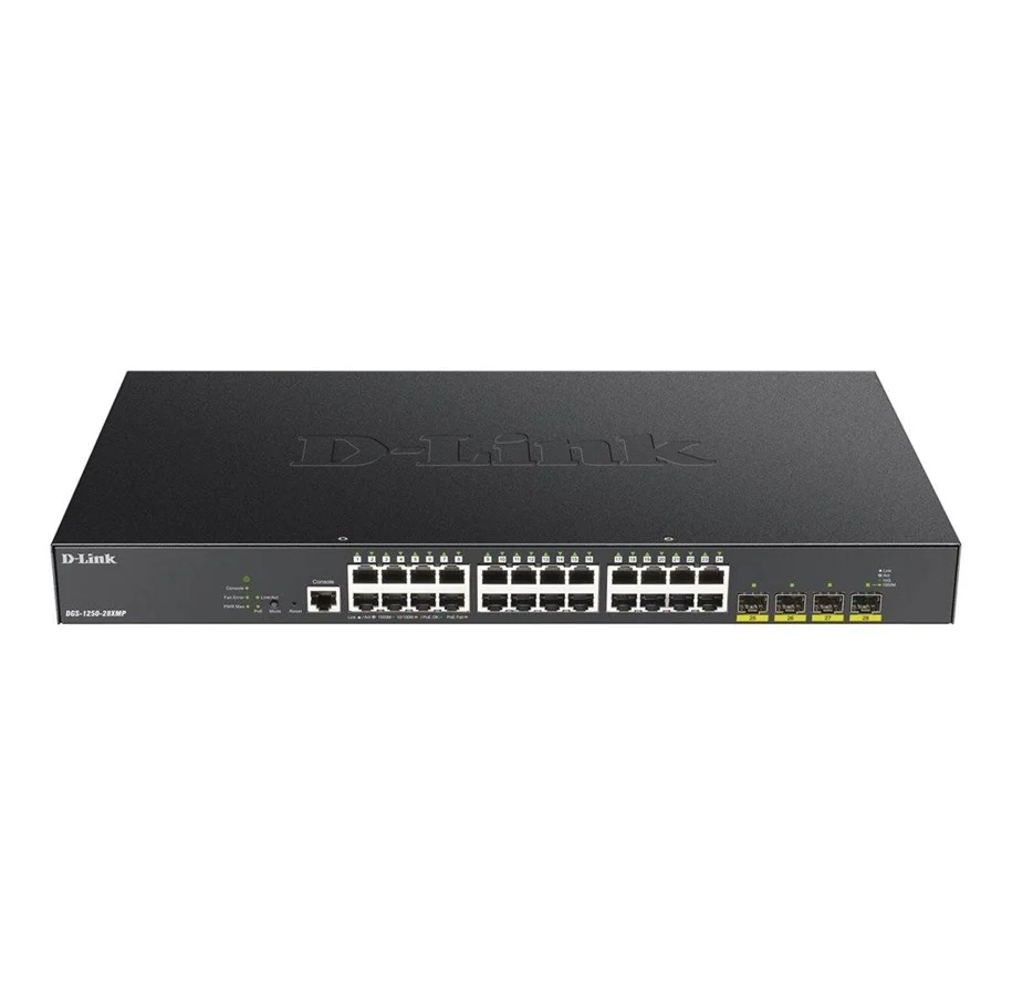 D-Link DGS-1250-28X/E 28 port L3-lite upravljiv 19"/1U svič, 24xRJ-45+4x10G SFP+, LLDP/LLDP-MED, 802.3ad agregacija, MSTP, QoS, Static rute, ERPS, ACL, BDPU & DoS Attack prevencija, RADIUS & 802.1X AAA