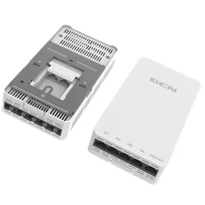 DCN Enterprise WiFi-6 AP WL8200-XW2, in-wall montaža, 802.11ax 1.73Gb/s OFDMA & TWT, 200+ klijenata, 4 x GE LAN svič + GE PoE-in + 2 x GE PoE-passthrough, USB 2.0 port, fit / fat / cloud upravljanje, 12Vdc adapter