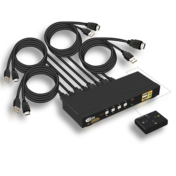 HDMI KVM USB svič CKL-64HUA-1A 4 ports HDMI 1.4a Compliant up to 4096×2160@ 60Hz DCI 4K (4K x 2K), audio, USB 2.0 hub, svič mode: push button / hotkey / mouse / wire remote, sa 4 KVM kabla 1.5m, žični upravljač
