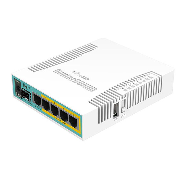 MikroTik RB960PGS hEX PoE 3G/4G-LTE & PoE svič–ruter 5 x LAN/WAN Gigabit port (4 x PoE 802.3at) + SFP + USB 2.0, VPN ruter/firewall/bandwith manager/load balance, PoE in 802.3at, CPU 800MHz, 128MB RAM, RouterOS L4
