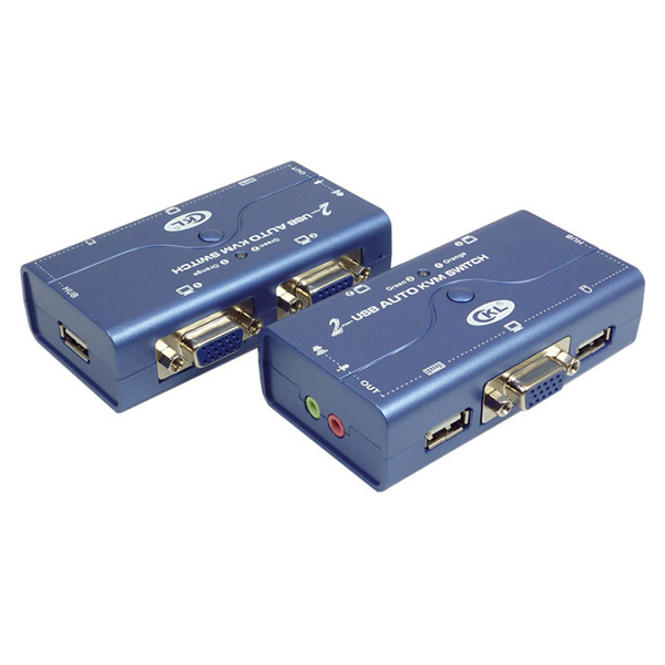 KVM VGA svič CKL-72UA 2 ports USB + 2 cables USB - bandwidth 250MHz, 1920x1440p, with audio & microhpone, svič mode: push button / hotkey / mouse swich