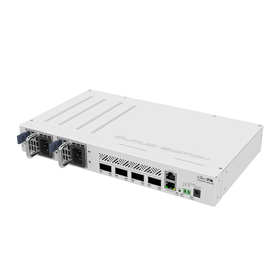 MikroTik CRS504-4XQ-IN L3 upravljiv cloud svič sa 4 x QSFP28 porta na 100GbE / 40GbE / do 16 x 25GbE / 10GbE / 1GbE + 1 x 100Mb/s Ethernet, dva hot-swap napajanja, rack 19" / wall-mount, radna temp -40°÷70°C, RouterOS L5