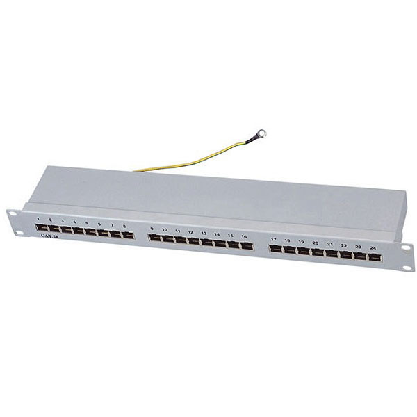 Patch panel 19"/1U sa 24 RJ-45 STP kat. 5E Fully Shielded, dual Krone LSA & 110 IDC reglete, držač kablova sa zadnje strane sa uzemljenjem (SP5E-24-1U)