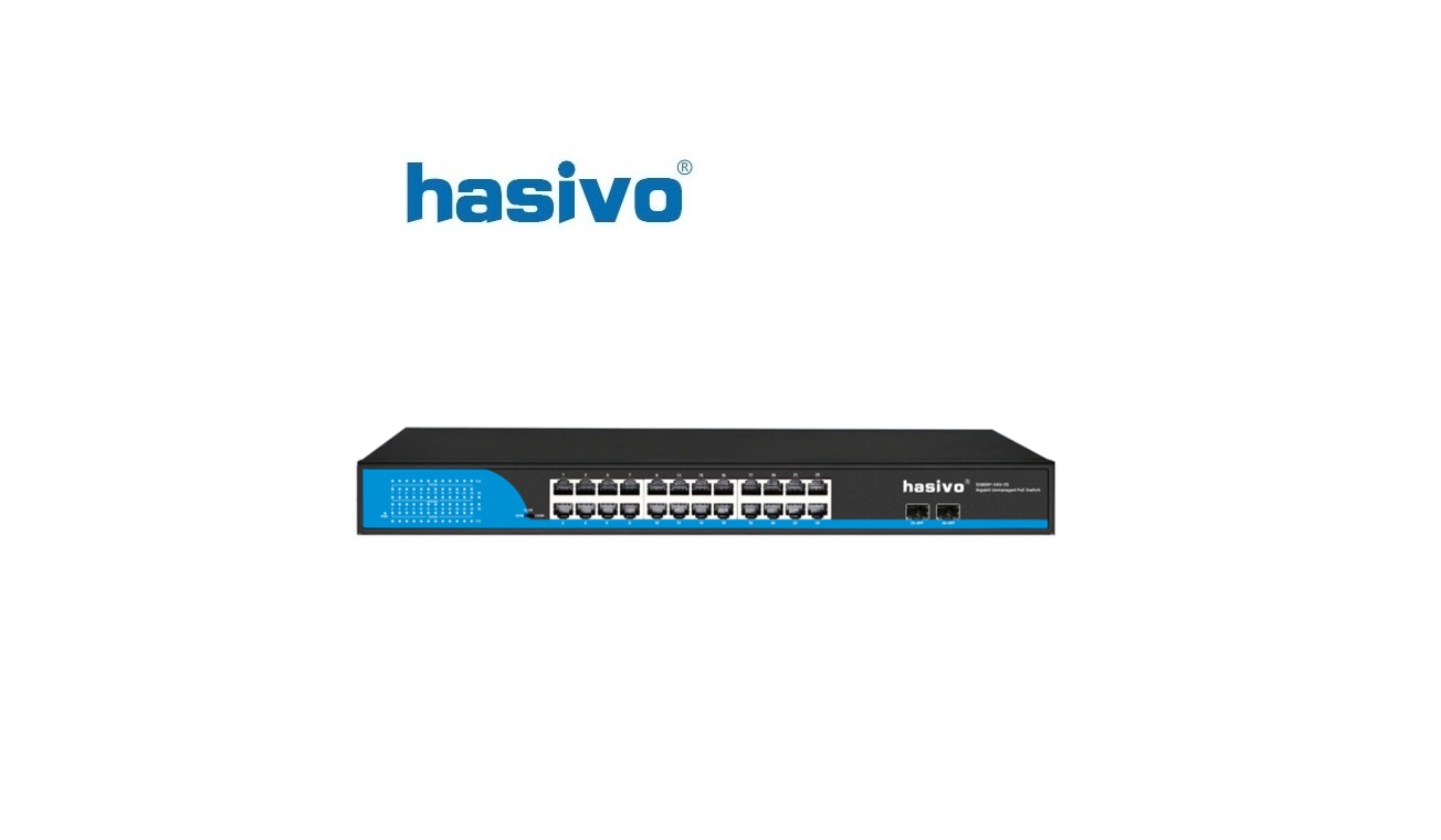 Hasivo S5800P-24G-2S-400W PoE++ svič 24 gigabit portova 10/100/1000Mb/s + 2 SFP, 802.3af/at/bt, port VLAN isolation, prenaponske zaštite, interno napajanje 100-240V AC / 50-60Hz, rack 19"