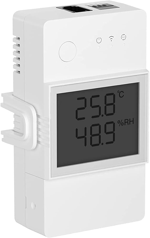 SONOFF TH Elite THR320D smart-home prekidač 4500W sa merenjem temperature i vlažnosti i displejem (senzori se kupuju posebno), WiFi 2.4GHz kontrola, timer i smart scenarija, eWeLink app, Amazon Alexa / Google Assistant