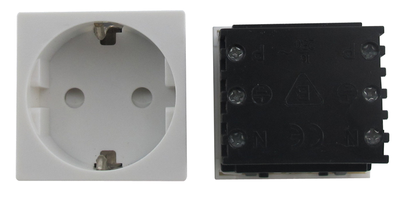 Šuko strujna utičnica 250V - 16A sa uzemljenjem beli (2M) modul uložak dim. 45x45mm (FP-EU1-2M)