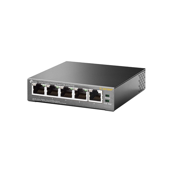 TP-Link TL-SG1005P PoE svič 5-port Gigabit 10/100/1000Mb/s, 4 PoE porta 802.3af do 56W (15.4W po portu), 802.1p/DSCP QoS, PoE Port Priority Function - Overload Arrangement, auto-uplink every port, Eco energy-efficient