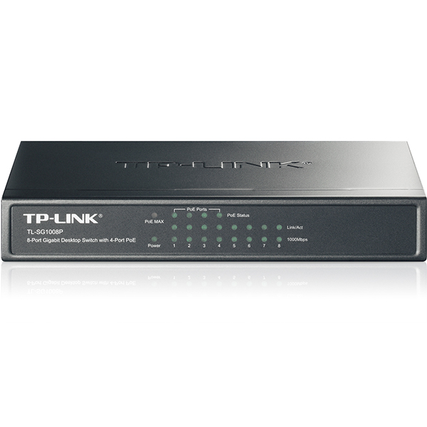TP-Link TL-SG1008P PoE svič 8-port Gigabit 10/100/1000Mb/s, 4 PoE porta 802.3af do 53W, PoE Port Priority Function - Overload Arrangement, 802.3x flow control, auto-uplink every port, Eco energy-efficient