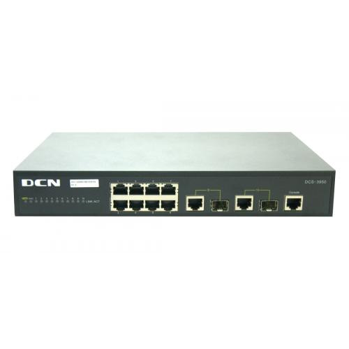 DCN L2 svič DCS-3950-10C 8 x 10/100Mb/s + 2 x Combo Gigabit SFP/UTP, Voice VLAN i QinQ, GVRP, STP/RSTP/MSTP, LACP 802.3ad, IGMP v1/v2/v3 snooping, MVR, OAM 802.3ah, DDM i Virtual Cable Testing, RADIUS/TACACS+, ACL