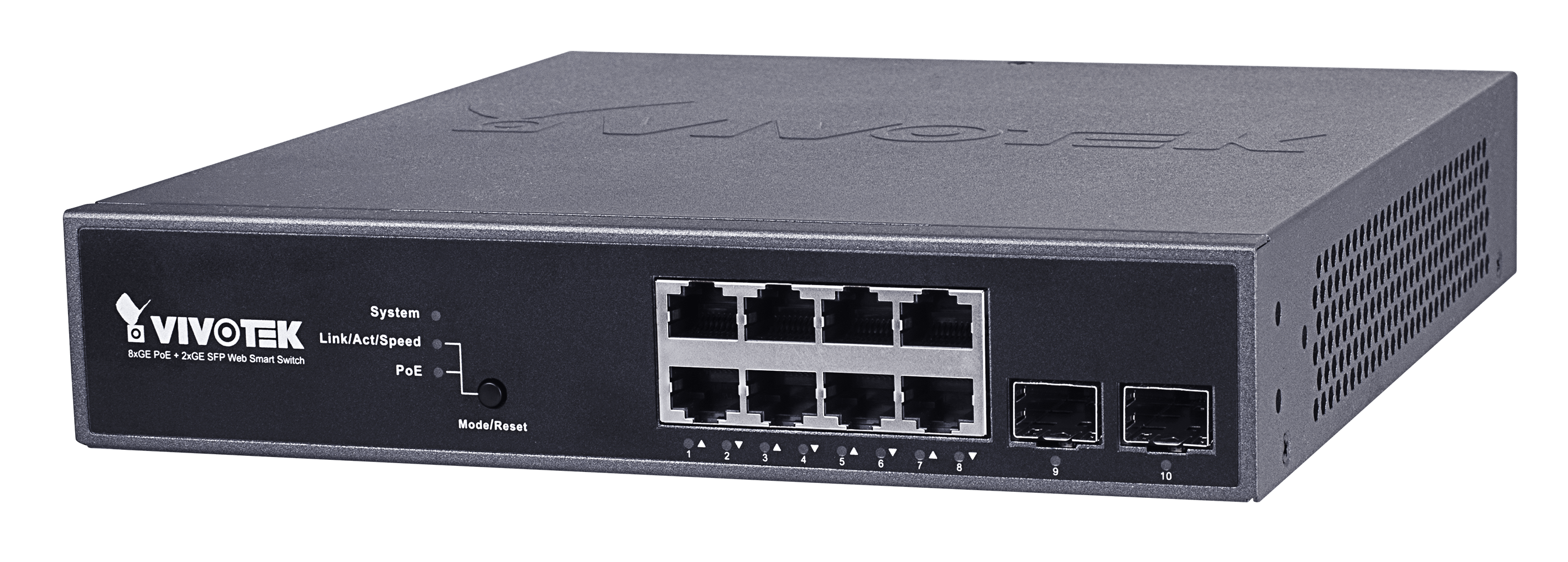 Vivotek AW-GEV-104B-130 Web Smart upravljivi PoE svič, 8xGbE RJ45(PoE) +2xGbE SFP, power budžet 130W, integrisana NetworkView aplikacija